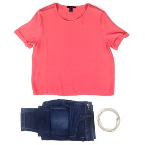 Coral Cuffed Short Sleeve Blouse -L- Forever 21